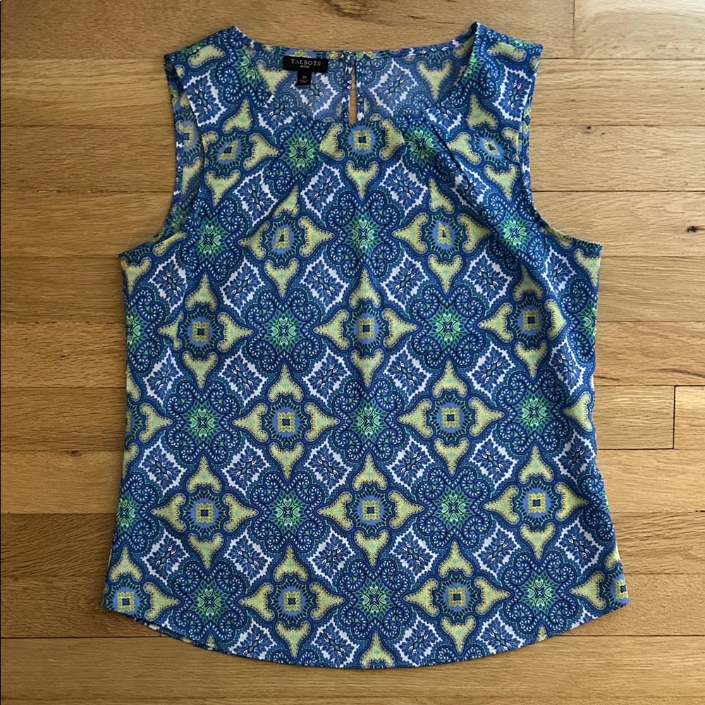 Talbots Blue and Green Patterned Sleeveless Top